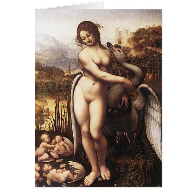 Leonardo Da Vinci - Leda och svanen Hälsningskort (Framsidan)