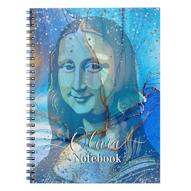 Leonardo Da Vinci Marble Blue Gradient Mona Lisa  Anteckningsbok (Framsidan)
