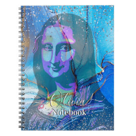 Leonardo Da Vinci Marble Blue Gradient Mona Lisa  Anteckningsbok
