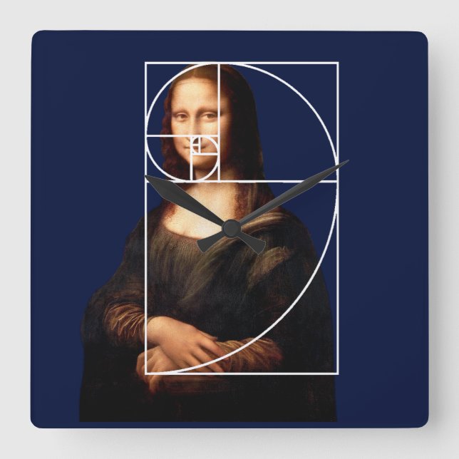 Leonardo da Vinci Mona Lisa Fibonacci Sequence Fyrkantig Klocka (Framsida)
