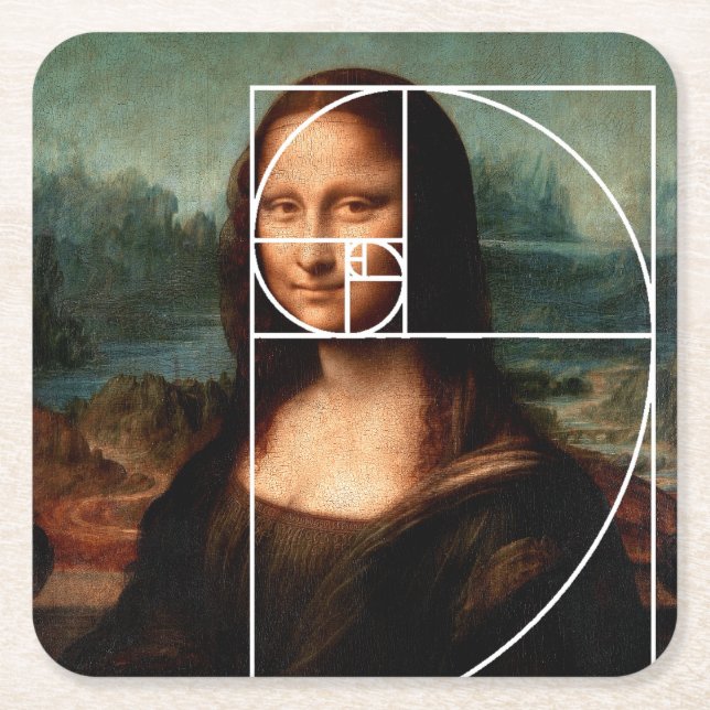 Leonardo da Vinci Mona Lisa Fibonacci Sequence Underlägg Papper Kvadrat (Framsidan)