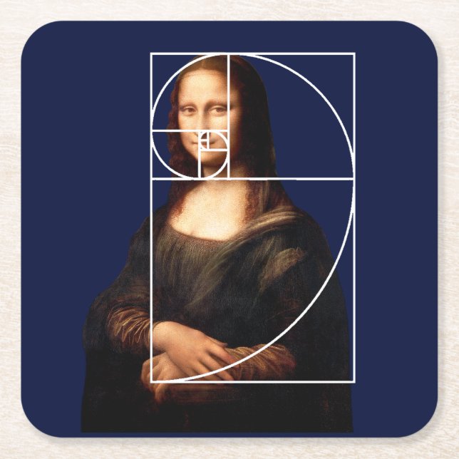 Leonardo da Vinci Mona Lisa Fibonacci Sequence Underlägg Papper Kvadrat (Framsidan)