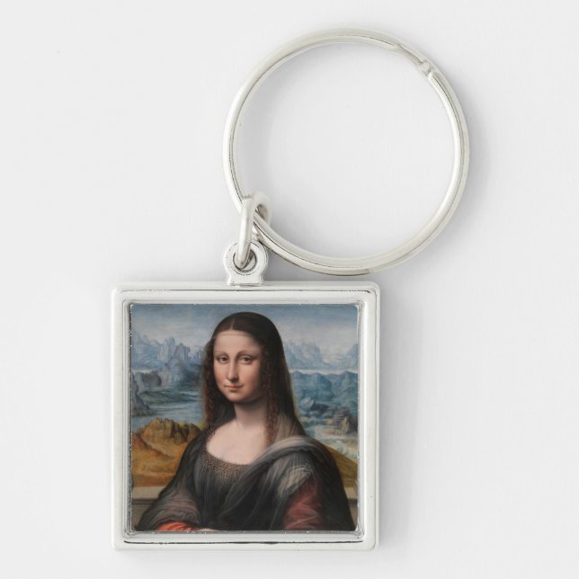 Leonardo da Vinci| Mona Lisa Fyrkantig Silverfärgad Nyckelring (Framsidan)