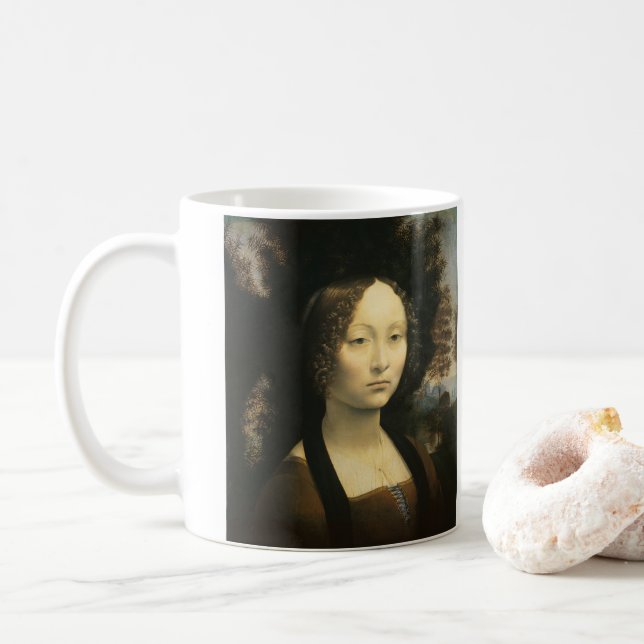Leonardo da Vinci-Porträtt i Ginevra Benci Kaffemugg (Med munk)