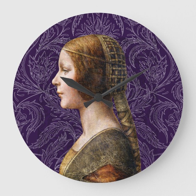 Leonardo da Vinci Porträtt La Bella Principessa Stor Klocka (Framsida)