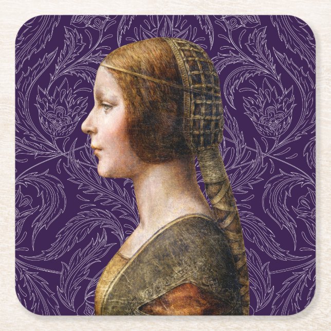 Leonardo da Vinci Porträtt La Bella Principessa Underlägg Papper Kvadrat (Framsidan)