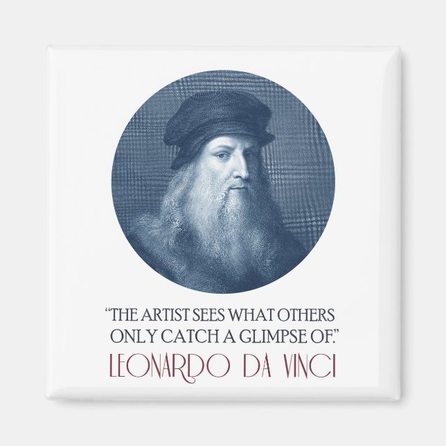 Leonardo da Vinci Porträtt med citat Magnet (Framsidan)