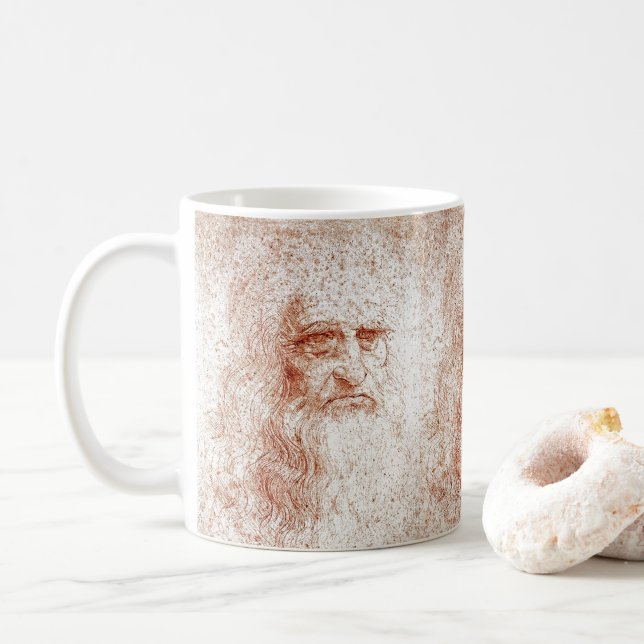Leonardo da Vinci Röd Krita Konstmugg Kaffemugg (Med munk)