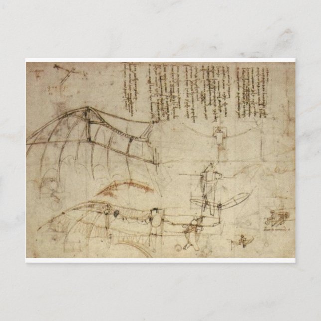Leonardo Da Vinci:s plan för Maskin under flygning Vykort (Framsida)