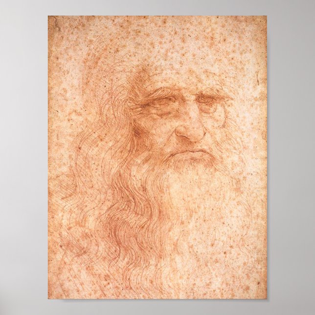 Leonardo da Vinci Självporträtt Red Chalk Poster (Framsidan)