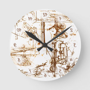 Leonardo Da Vinci sketchings med vänt om numrerar Rund Klocka