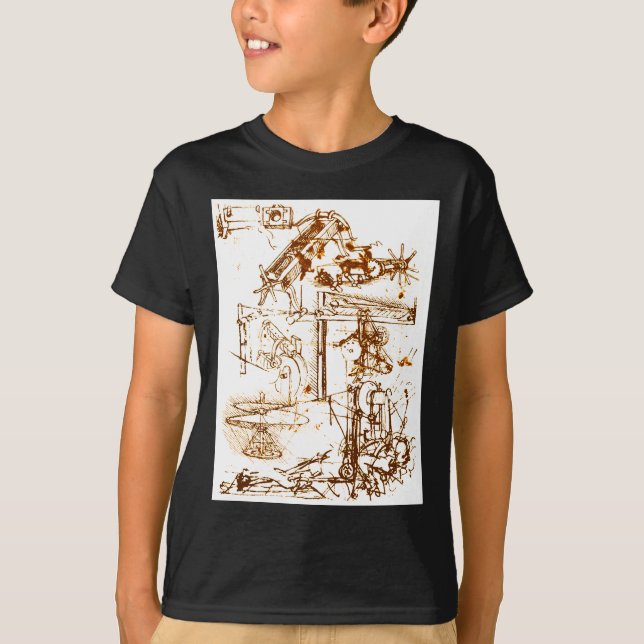 Leonardo Da Vinci skissade svart T-tröja Tee Shirt (Framsida)