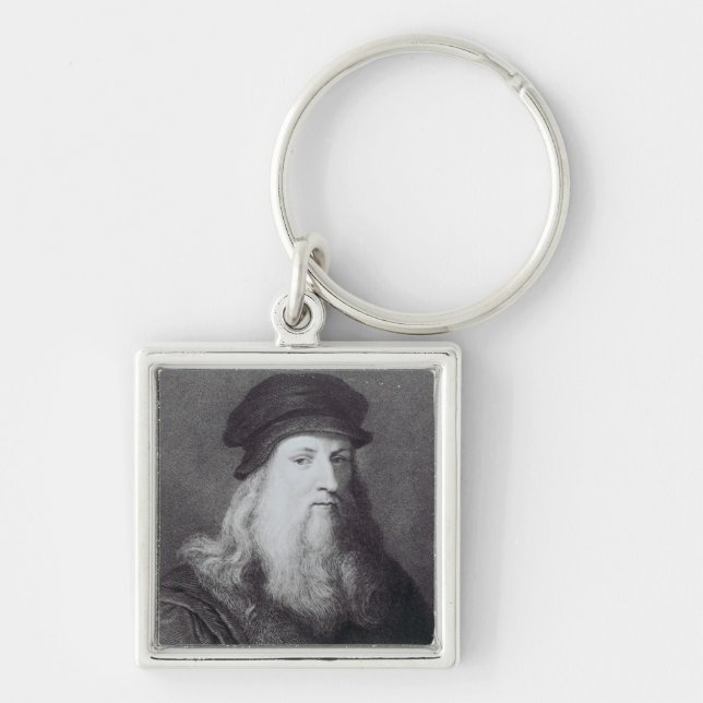 Leonardo Da Vinci som inristas av Raphael Fyrkantig Silverfärgad Nyckelring (Framsidan)