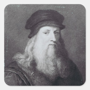 Leonardo Da Vinci som inristas av Raphael Fyrkantigt Klistermärke