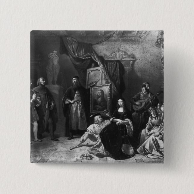 Leonardo Da Vinci som målar Giocondaen Knapp (Framsida)