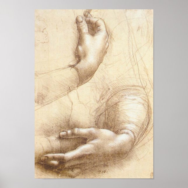 Leonardo da Vinci-studien om Arm och Händer Poster (Framsidan)