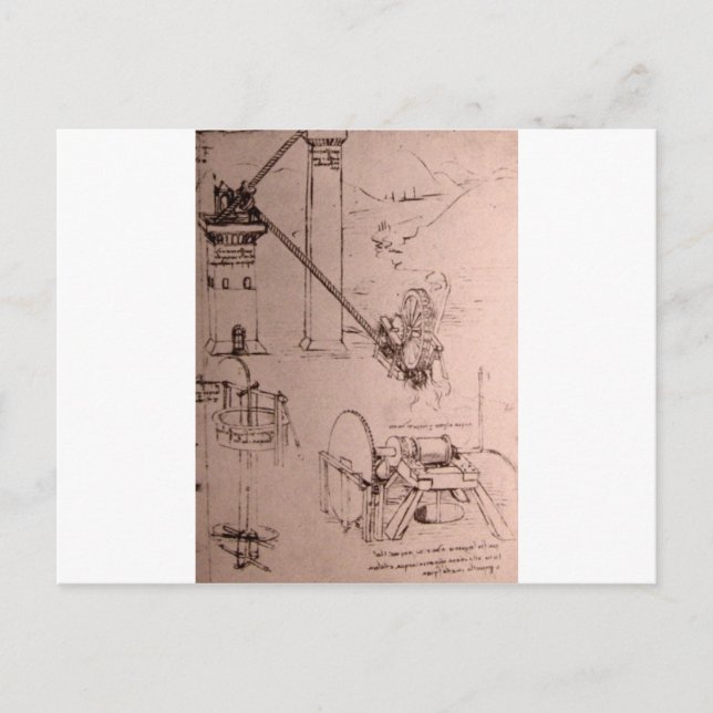 Leonardo da Vinci, teckning i maskiner Vykort (Framsida)