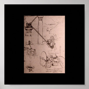 Leonardo Da Vinci teckningar av maskiner Poster