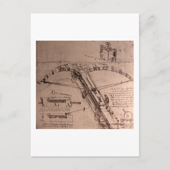 Leonardo da Vinci, utformning av ett enormt armbåg Vykort (Framsida)