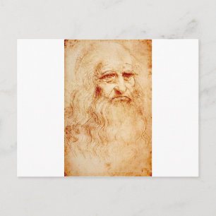 Leonardo da Vinci, utpekad själv-porträtt. Vykort