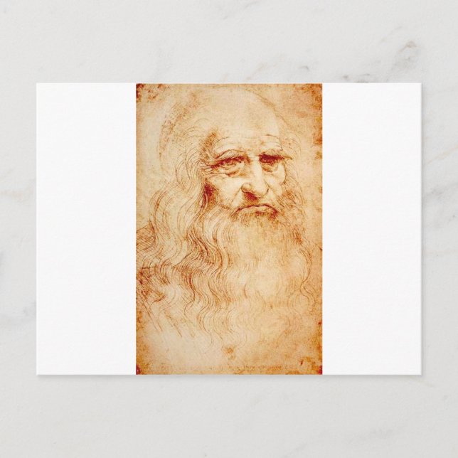 Leonardo da Vinci, utpekad själv-porträtt. Vykort (Framsida)
