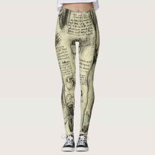 Leonardo da Vinci Vintage Human Anatomy Larynx Leg Leggings