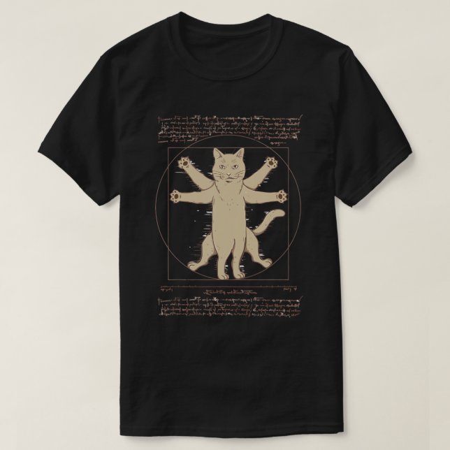 Leonardo Da Vinci Vitruvian cat lover Line Art abs T Shirt (Design framsida)