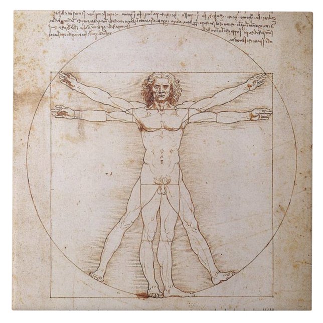 LEONARDO DA VINCI ... VITRUVIAN MAN.. 1490 KAKELPLATTA (Framsidan)