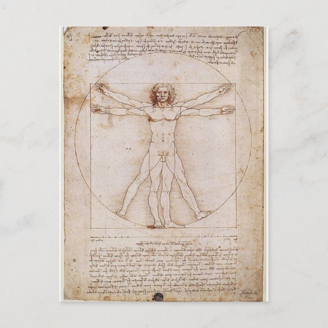 LEONARDO DA VINCI ... VITRUVIAN MAN ... C. 1490   VYKORT (Framsida)