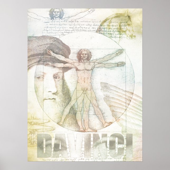 Leonardo Da Vinci Vitruvian Man Collage Poster (Framsidan)