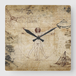 leonardo Da Vinci Vitruvian Man Fyrkantig Klocka