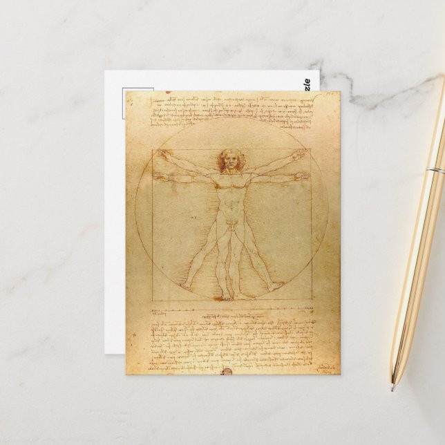 Leonardo Da Vinci, Vitruvian Man, Gyllene Snittet Vykort (Fram/Back In Situ)