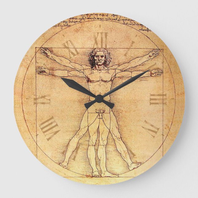 Leonardo Da Vinci Vitruvian Man nummer Stor Klocka (Framsida)
