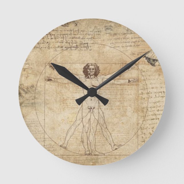 Leonardo Da Vinci Vitruvian Man Rund Klocka (Framsida)