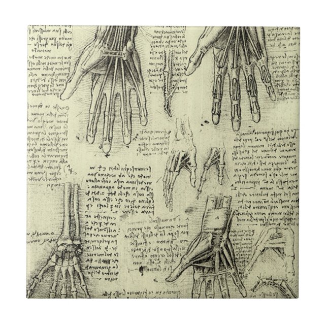 Leonardo da Vinci's Anatomy of the Human Hand Kakelplatta (Framsidan)