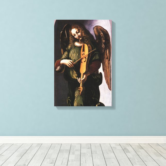 Leonardo da Vincis ängel i grönt med en Vielle Canvastryck (Insitu (trägolv))
