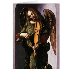 Leonardo da Vincis Ängel i grönt med en vielle Hälsningskort