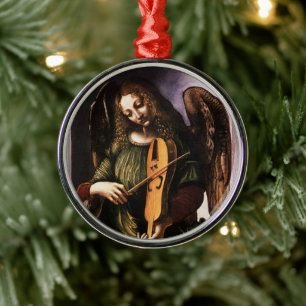 Leonardo da Vincis Ängel i grönt med en vielle Julgransprydnad Metall