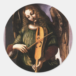 Leonardo da Vincis Ängel i grönt med en vielle Runt Klistermärke