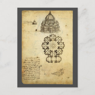 Leonardo da Vinci's Architectural Cathedral Study Vykort