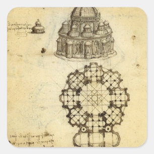 Leonardo da Vincis arkitektoniska katedralstudie Fyrkantigt Klistermärke