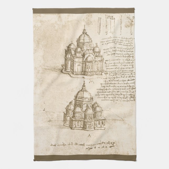 Leonardo da Vincis arkitektoniska katedralstudie Kökshandduk (Vertikal)