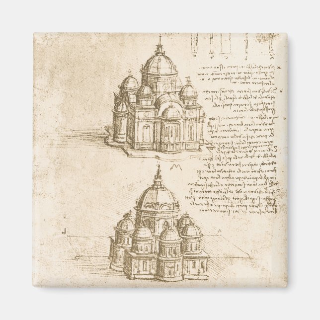Leonardo da Vincis arkitektoniska katedralstudie Magnet (Framsidan)