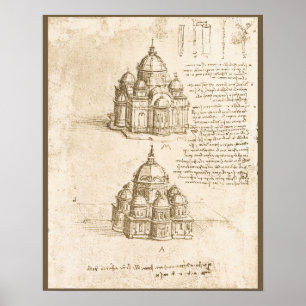 Leonardo da Vincis arkitektoniska katedralstudie Poster