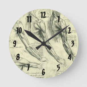 Leonardo da Vincis Arm och Shoulder Anatomy Rund Klocka