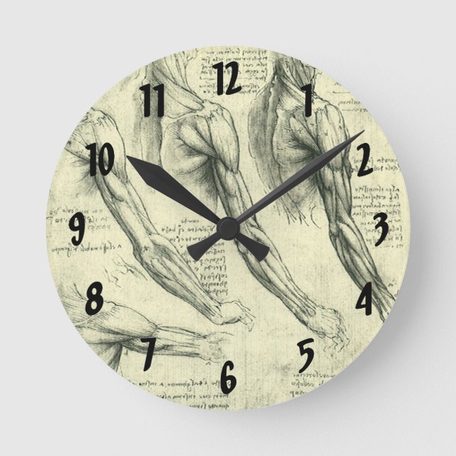 Leonardo da Vincis Arm och Shoulder Anatomy Rund Klocka (Framsida)
