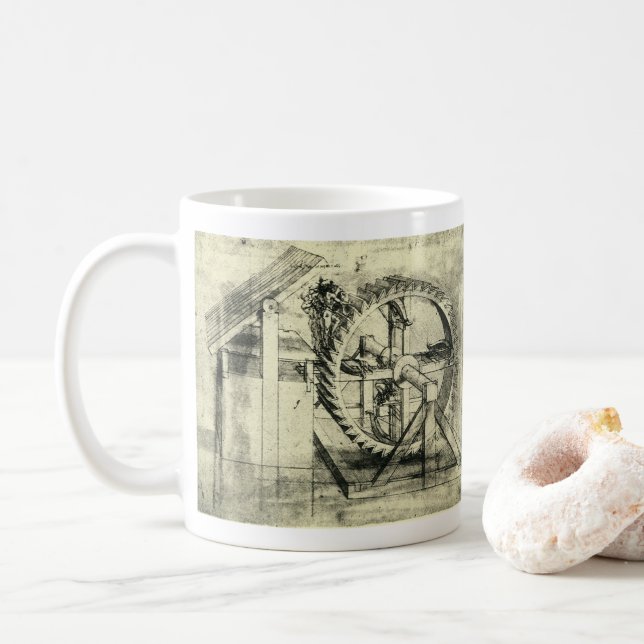 Leonardo da Vincis armborst driven av en gångmaski Kaffemugg (Med munk)