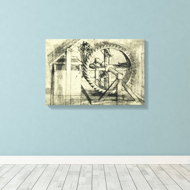 Leonardo da Vincis armborst driven av trampok Canvastryck (Insitu (trägolv))