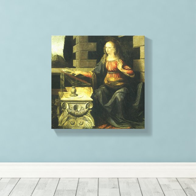 Leonardo da Vincis Bebådelse Canvastryck (Insitu (trägolv))