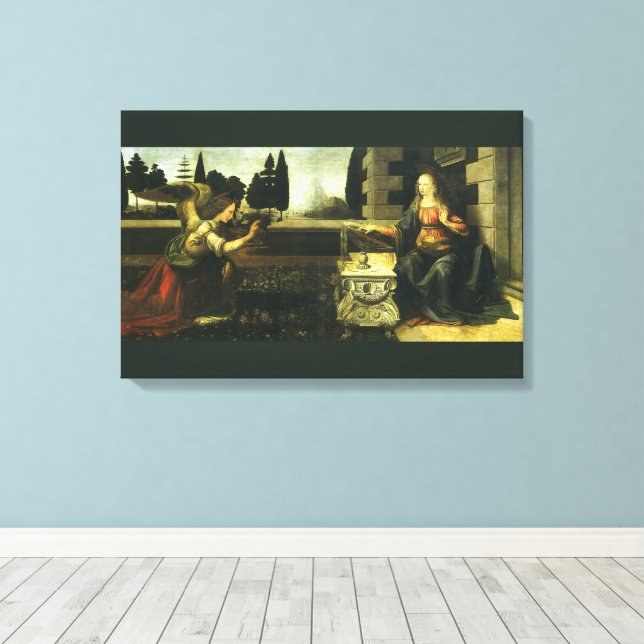 Leonardo da Vincis Bebådelsen Canvastryck (Insitu (trägolv))